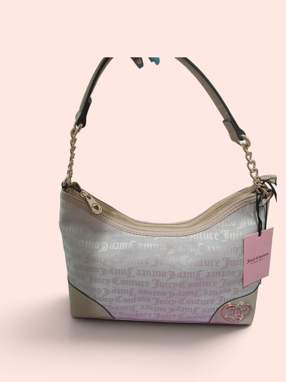 Juicy Couture Pastel Logo Shoulder Bag with Gold Chain Detail